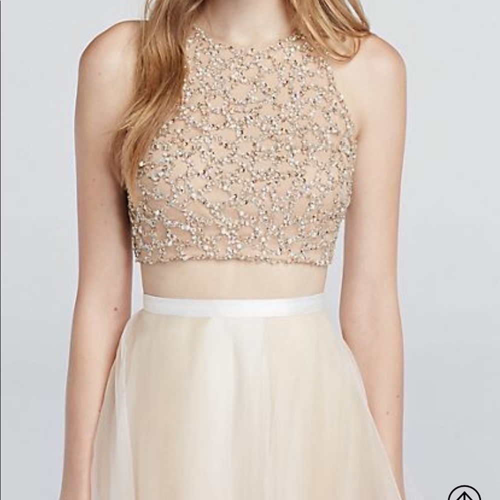 Two Piece Beaded Prom Crop Top and Illusion Skirt - Picture 7 of 8